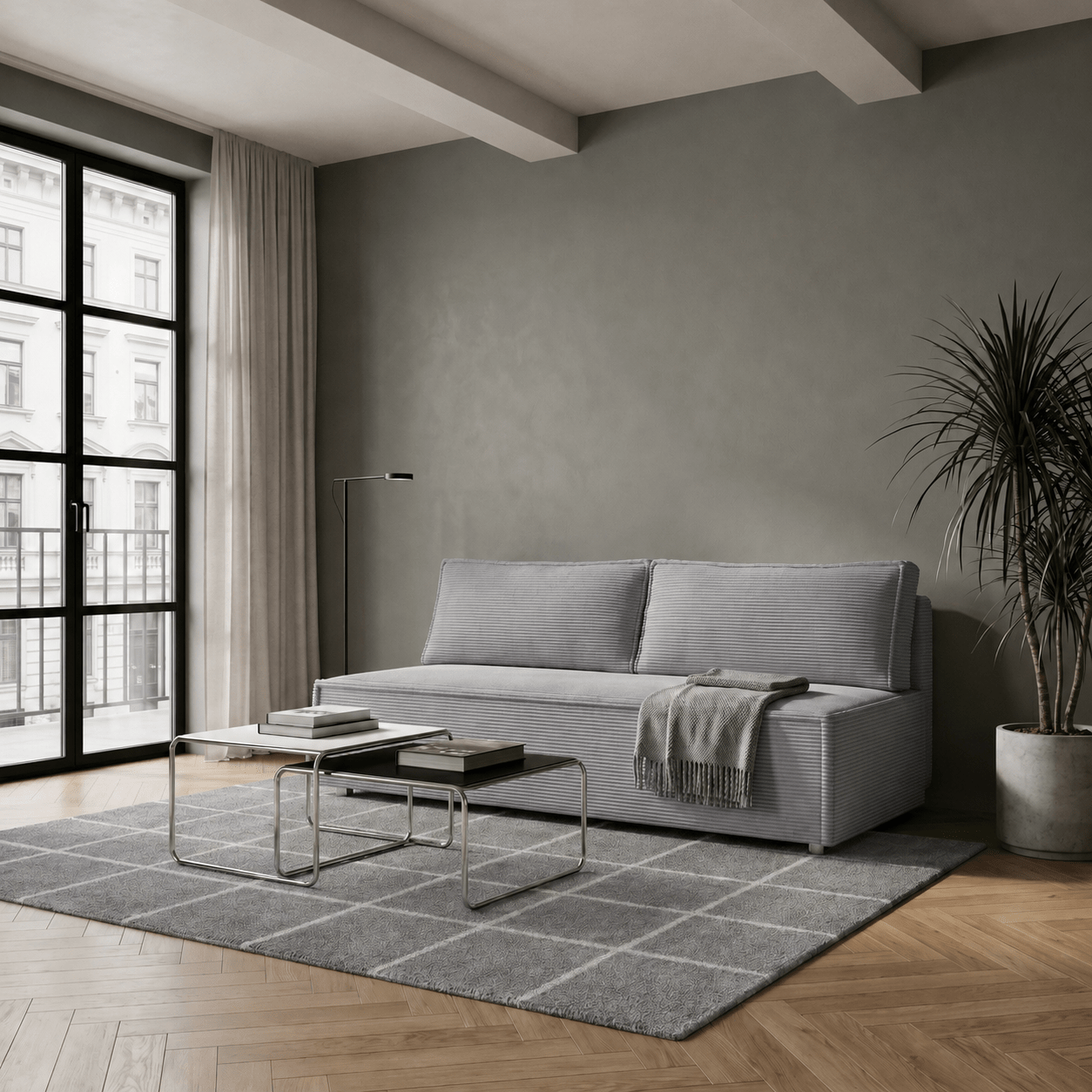 Sofa LUNA 2-Sitzer mit Schlaffunktion – Grau, Poso 55