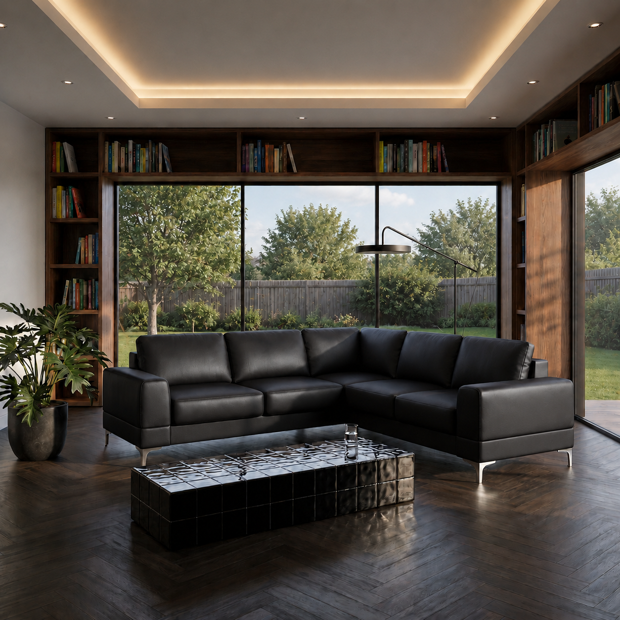 Ecksofa ARIA MAX 250×250 cm mit Schlaffunktion – Schwarz, Leder K-70 –