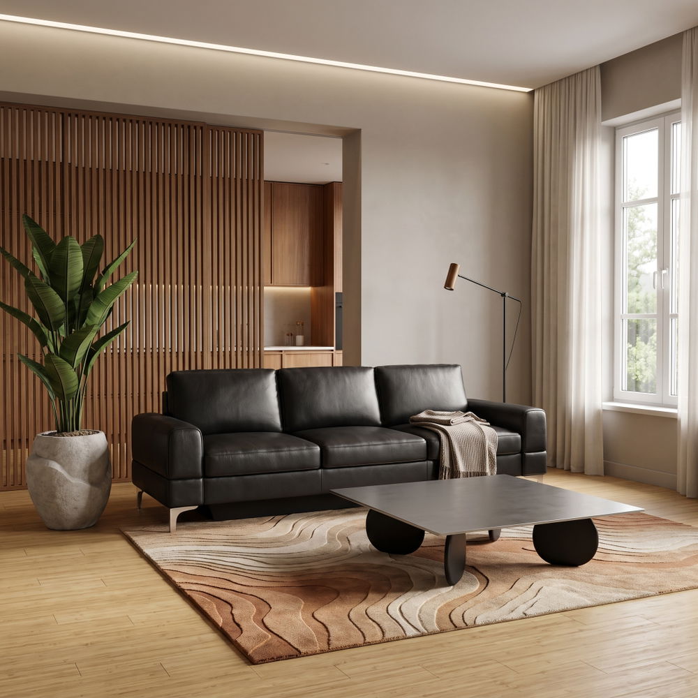 ARIA DL Schlafsofa in Schwarz, Echtleder