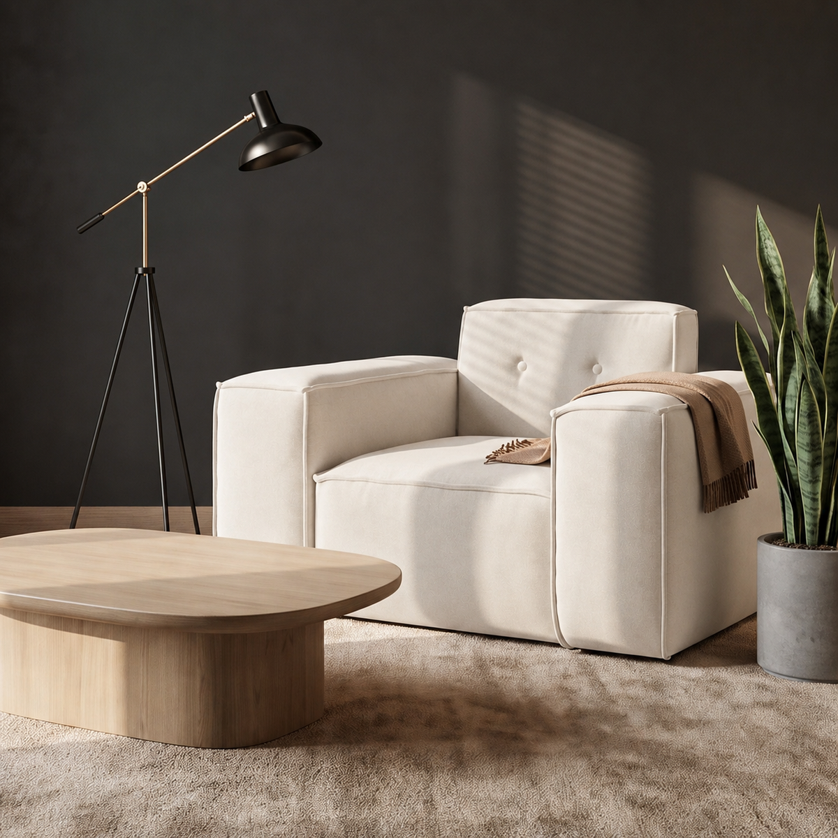 Sessel LUGA mit Knöpfen 121 cm Chenille Stoff Creme (Perfect Harmony 01)