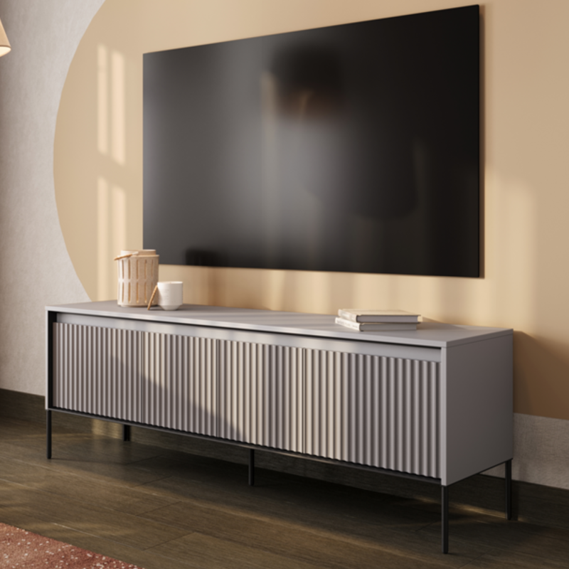 TV-Schrank TREND TR-05 in Grau mit schwarzen Akzenten im modernen Wohnzimmer