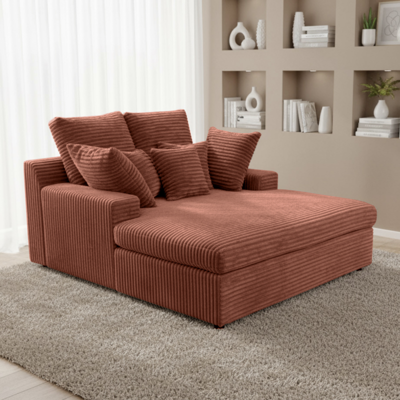 LAZY ONE Chaiselongue im modernen Cord-Look – luxuriöse Liege mit weichen Kissen & Komfortpolsterung - Orange, Ziegiel