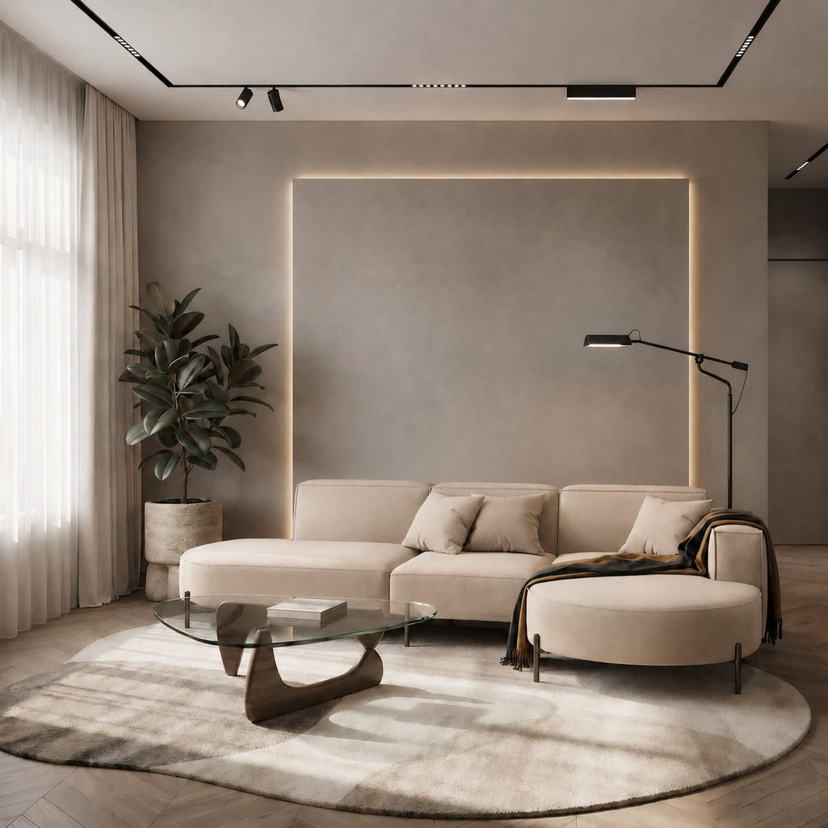 Parma Hills L – elegantes Ecksofa in L-Form mit hohen Beinen und Velours Noel - Beige (Noel 17)