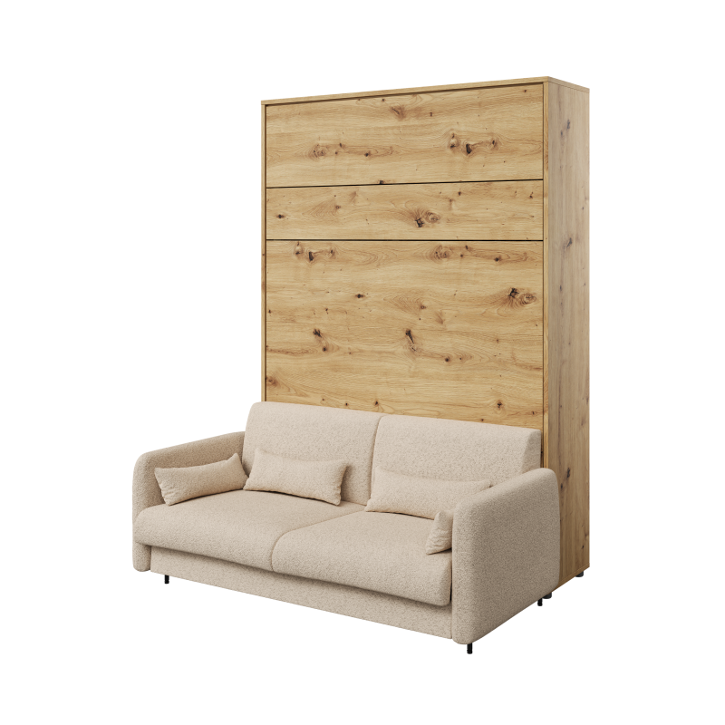 Sofa Beige Bouclé mit Wandklappbett