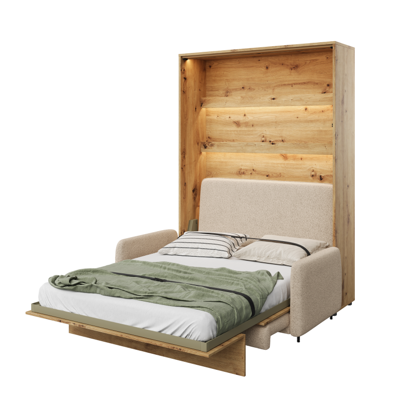Wandklappbett mit Sofa Beige Bouclé