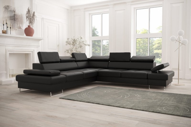 Ecksofa Echtleder GALAXY MAX 280x280 cm, Schwarz