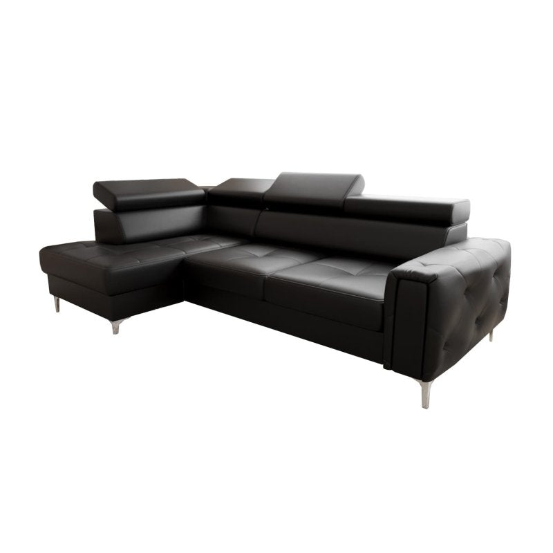 Ledersofa ORION L-Form 255x170 mit Schlaffunktion – Echtleder Eckcouch modern & bequem, Schwarz (K-70)