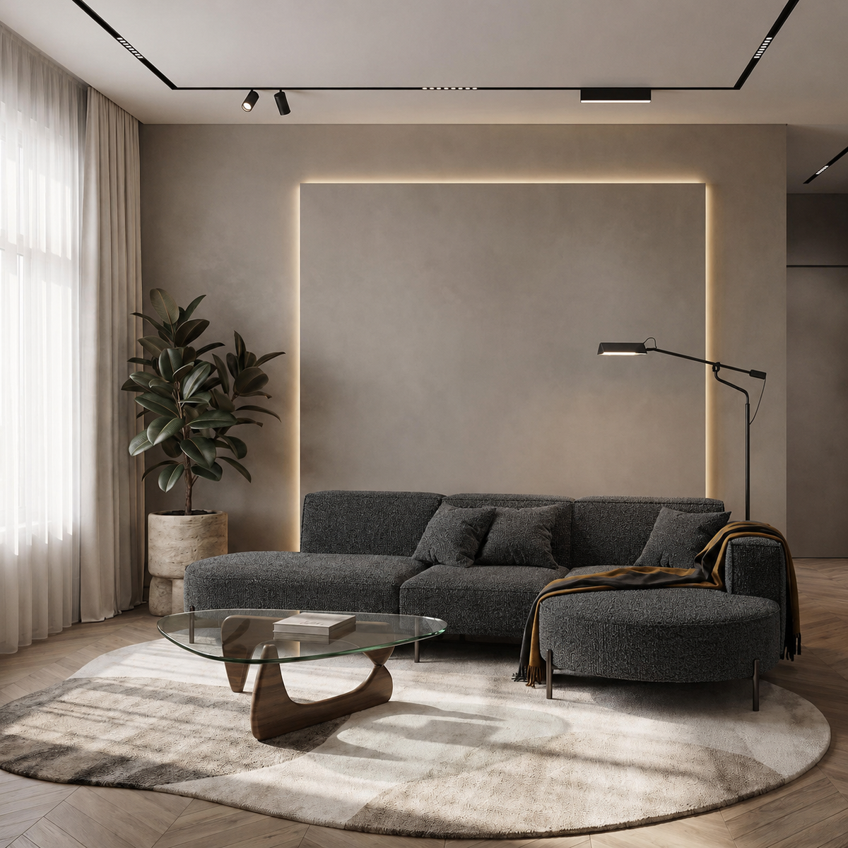 Ecksofa PARMA HILLS L | Bouclé Quelle 92 | Dunkelgrau