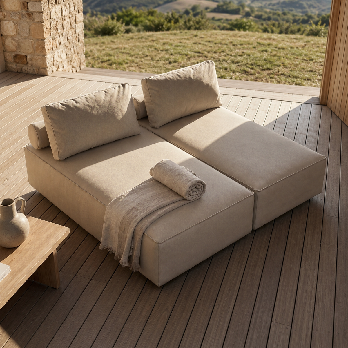 PATIO Doppel Chaiselongue luxuriös bequemGarten  für den Außenbereich, Beige - Toffee