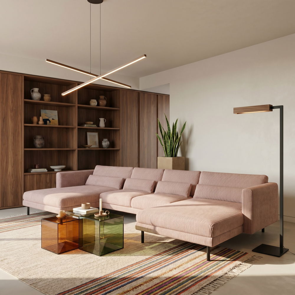 Ecksofa DANI U – Großes Wohnlandschaft Familiensofa in U-Form, bequeme Couch für Wohnzimmer mit Cordstoff POSO, Altrosa Poso