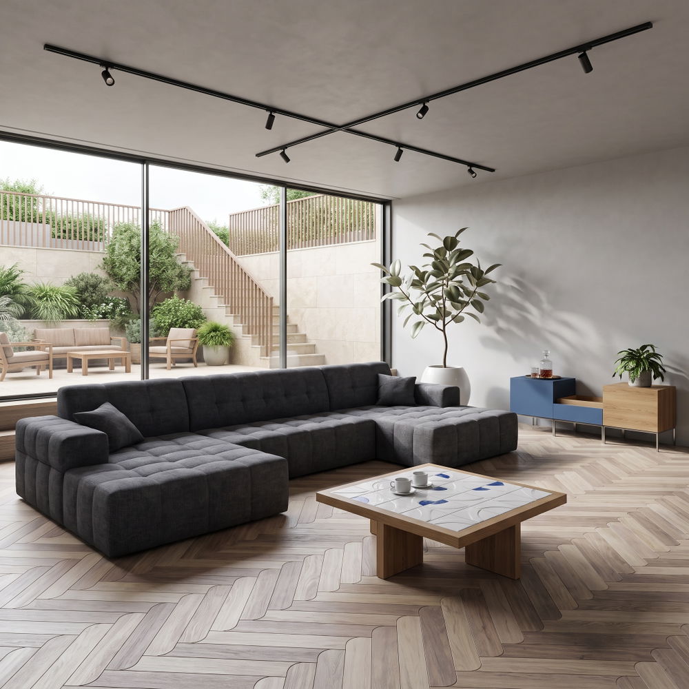 Ecksofa BALIA U 350 cm Grau Chenille Stoff (Perfect Harmony 90)