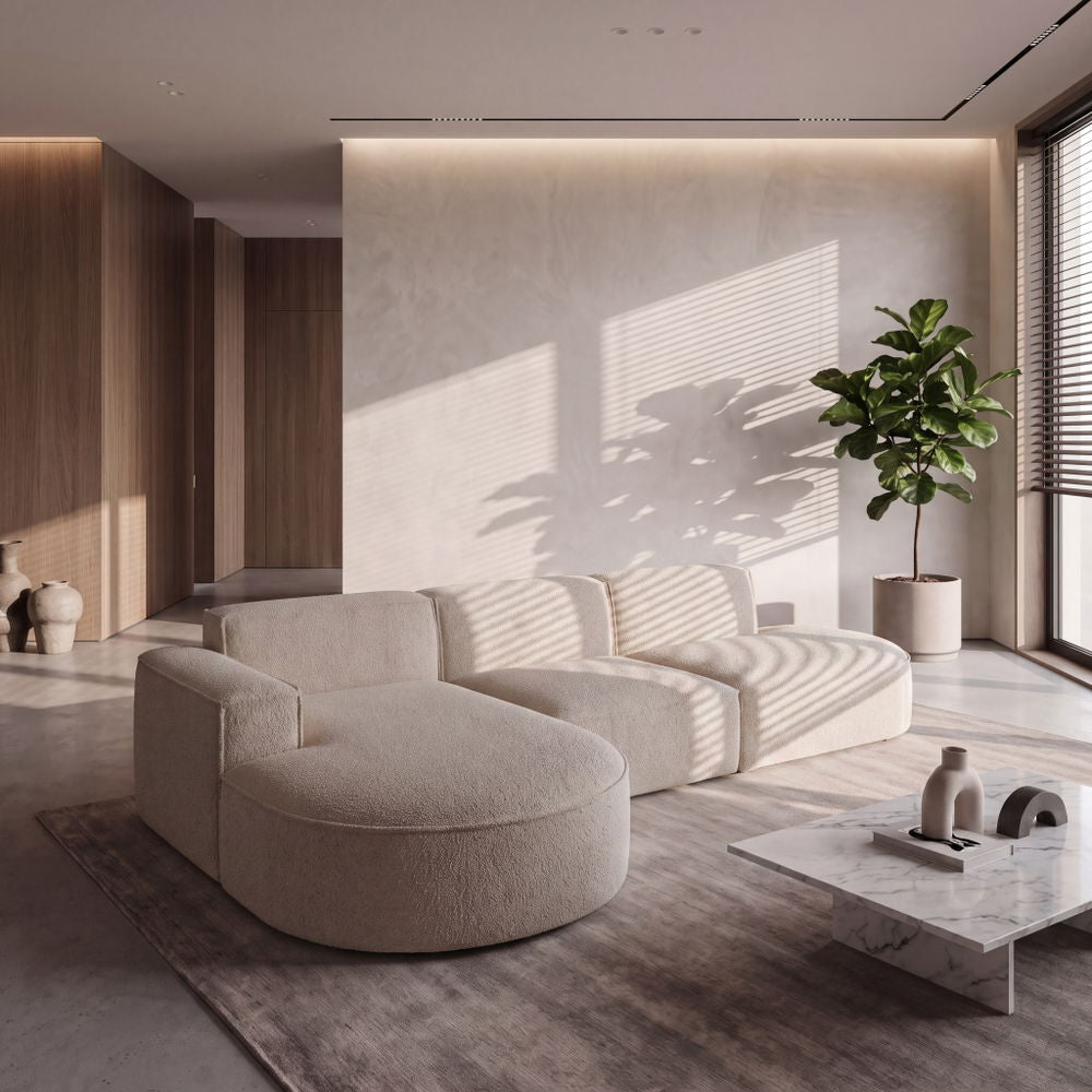 Ecksofa PARMA L – Modernes, komfortables Sofa mit freistehender Rückseite - BOUCLÉ Creme (Loop 2)
