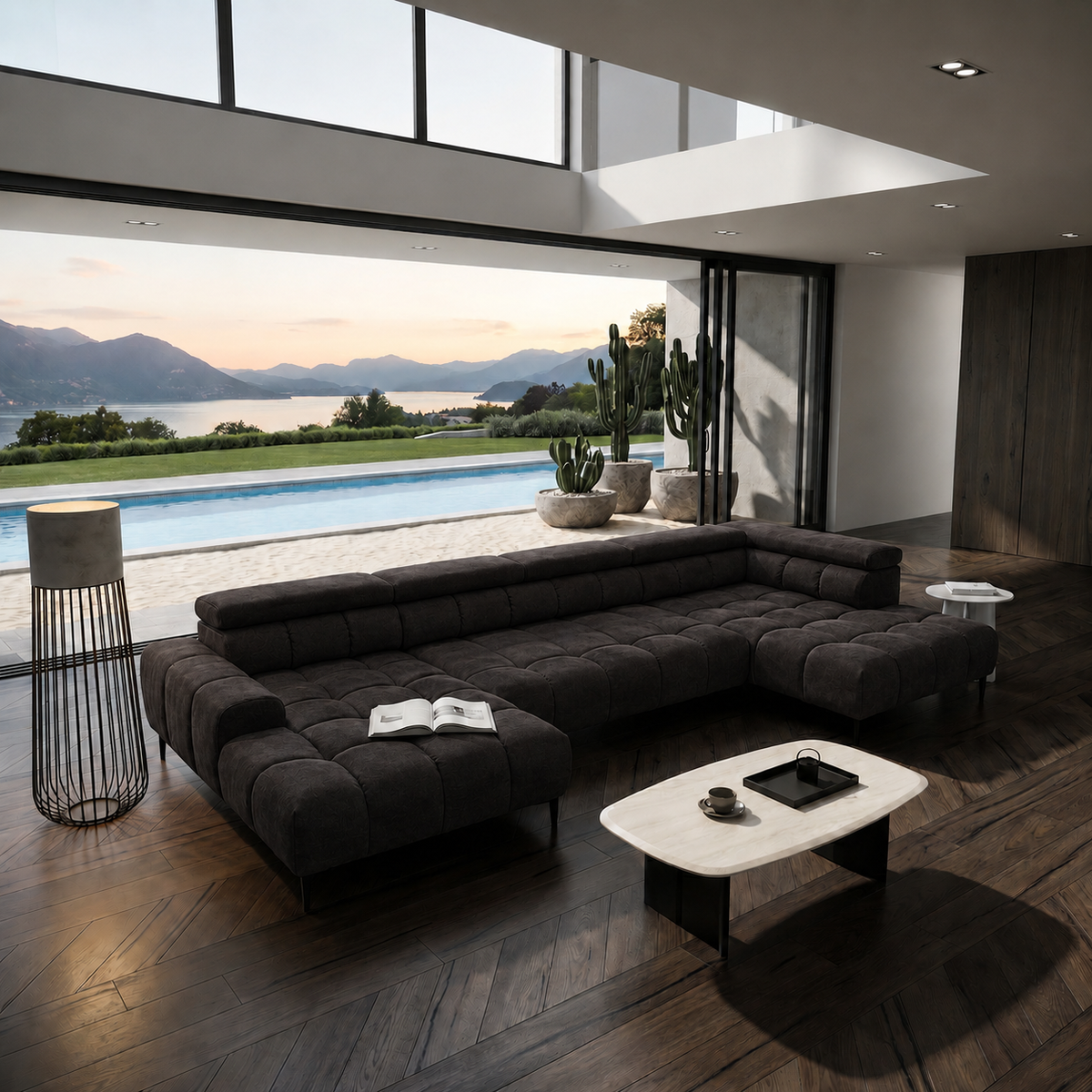 Ecksofa PLAZA XL mit Relaxfunktion und Sitztiefenverstellung Elektrisch Sofa, Braun (Salvador 4)