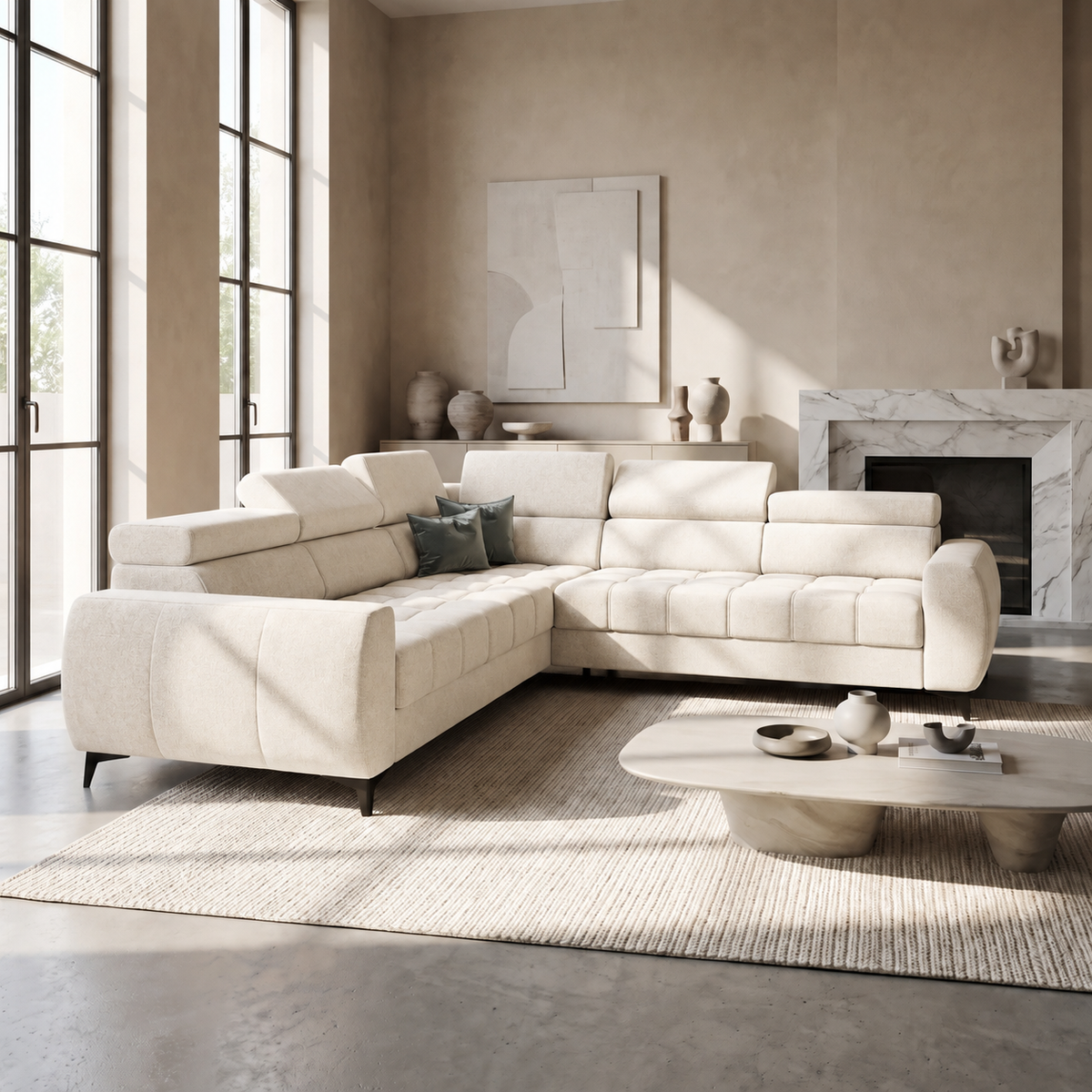 PORTO MAX Ecksofa 255x255 cm, Aragon 03, Creme
