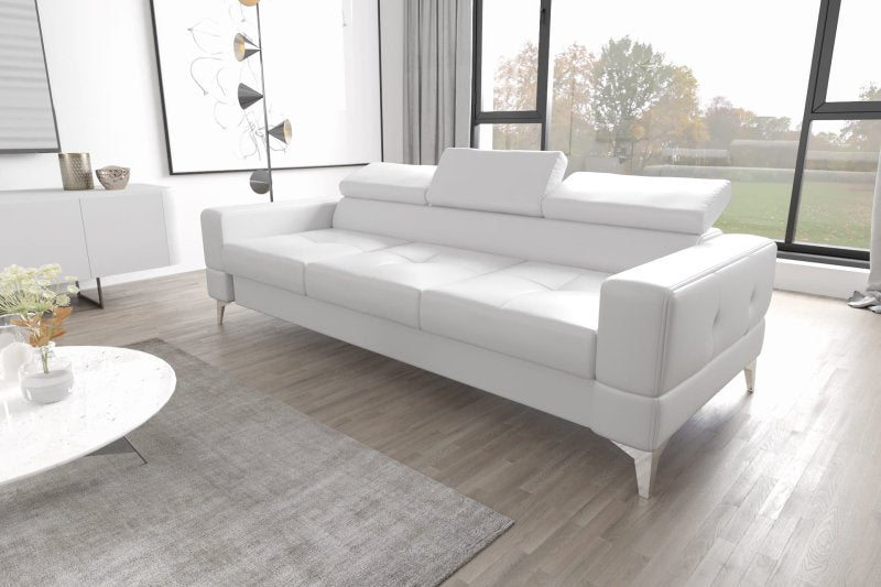 Ledersofa TOSCANIA III Leder Couch verstellbare Kopfstützen 250 cm - Weiß