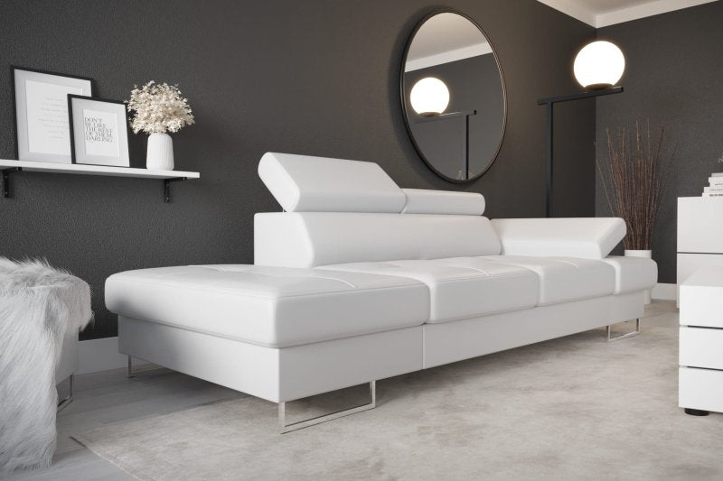 Ledersofa GALAXY II CHAISELONGUE Leder Couch verstellbare Kopfstützen 235 cm - Weiß