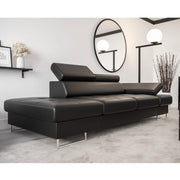 Ledersofa GALAXY II CHAISELONGUE Leder Couch verstellbare Kopfstützen 235 cm - Schwarz