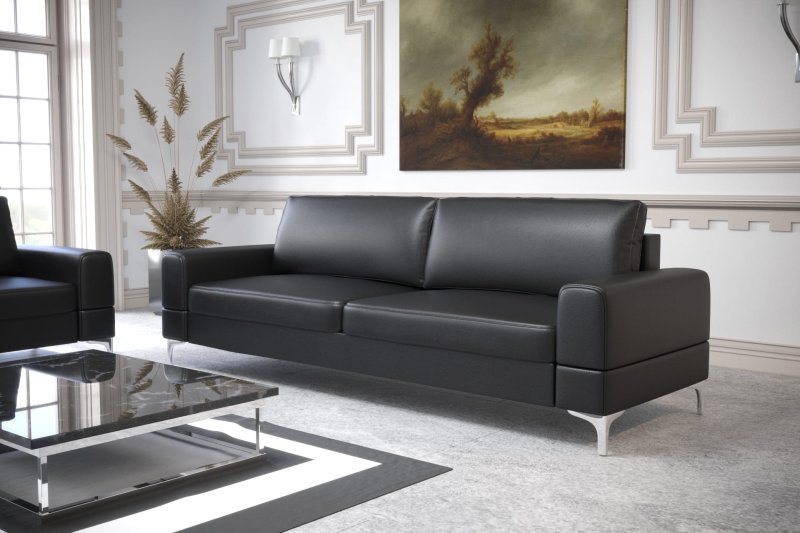 Ledersofa ARIA II 175 cm – Klassischer Stil mit Komfortsitz und Ziernähten - Schwarz