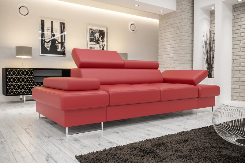Ledersofa GALAXY II Leder Couch verstellbare Kopfstützen 235 cm - Rot