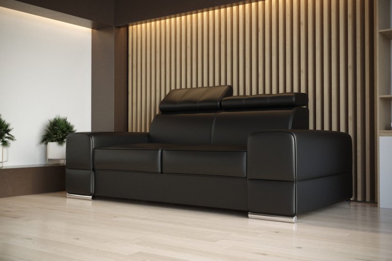 Elegantes Ledersofa Royal II – 225 cm, Verstellbare Kopfstützen & Echtes Leder - Schwarz