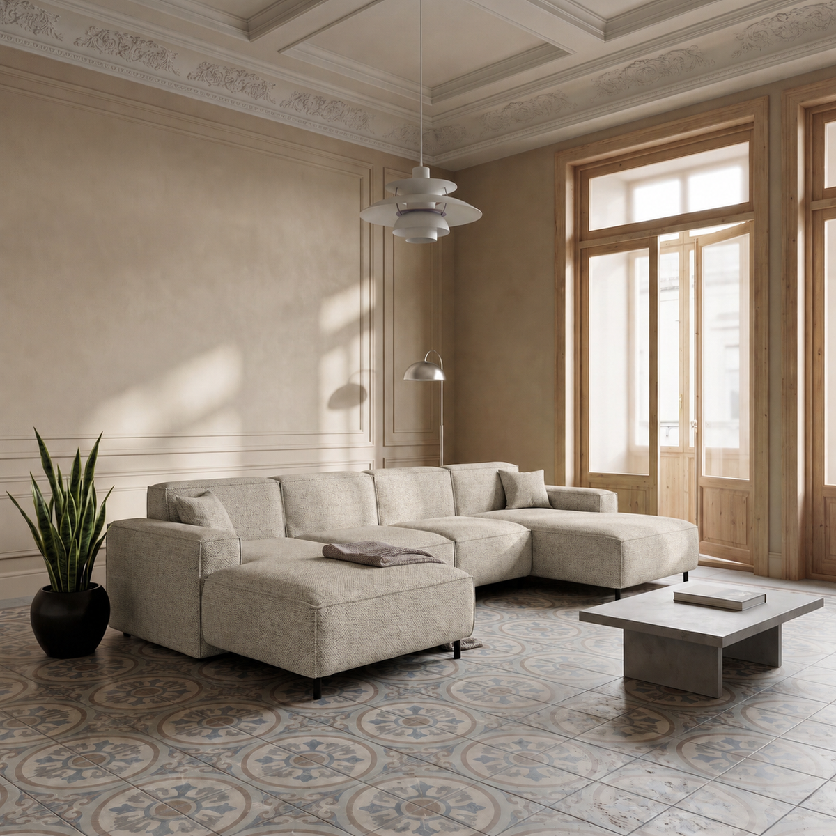 LUGA U HILLS Ecksofa, Artico, Creme