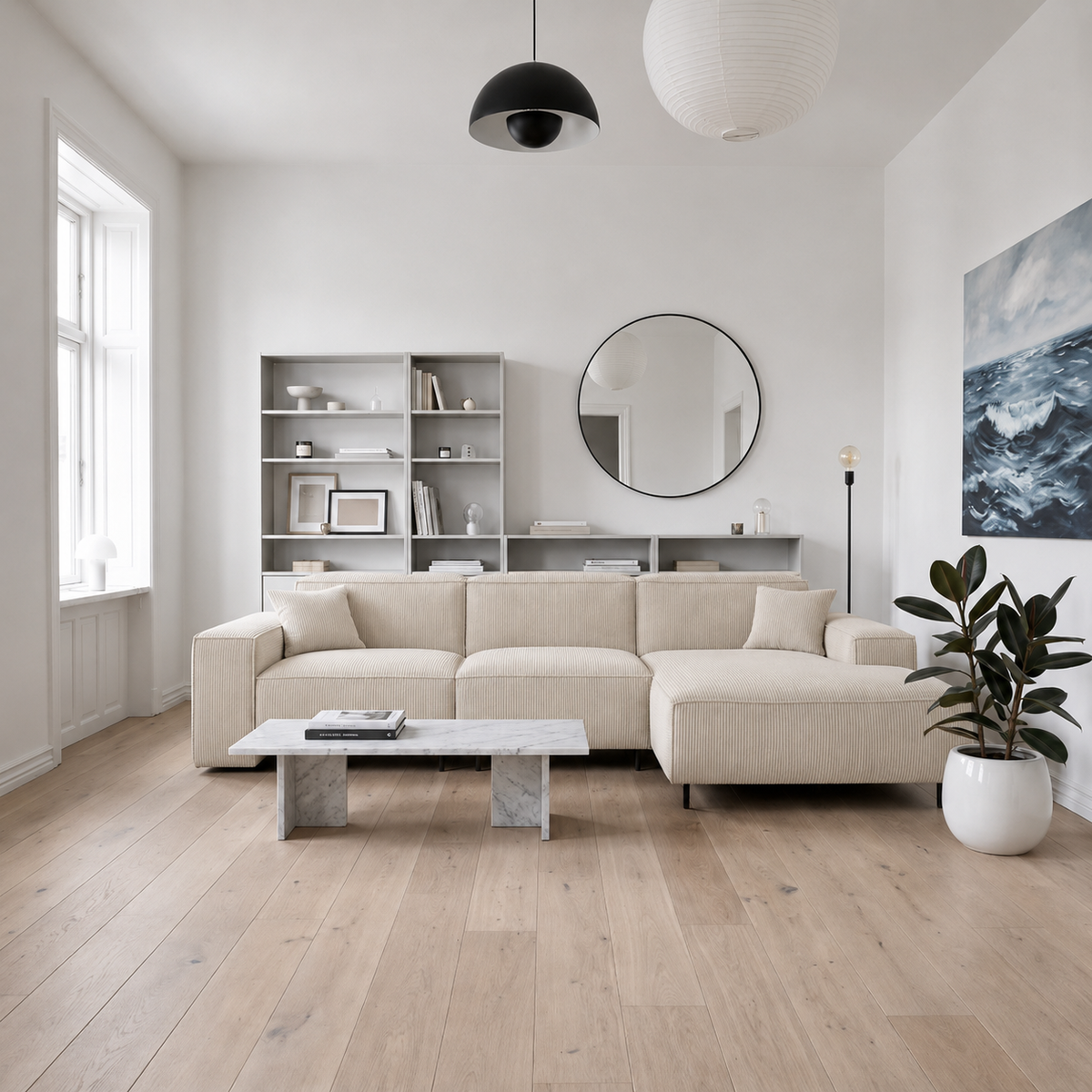 LUGA L HILLS Ecksofa, Scala NATA, Creme
