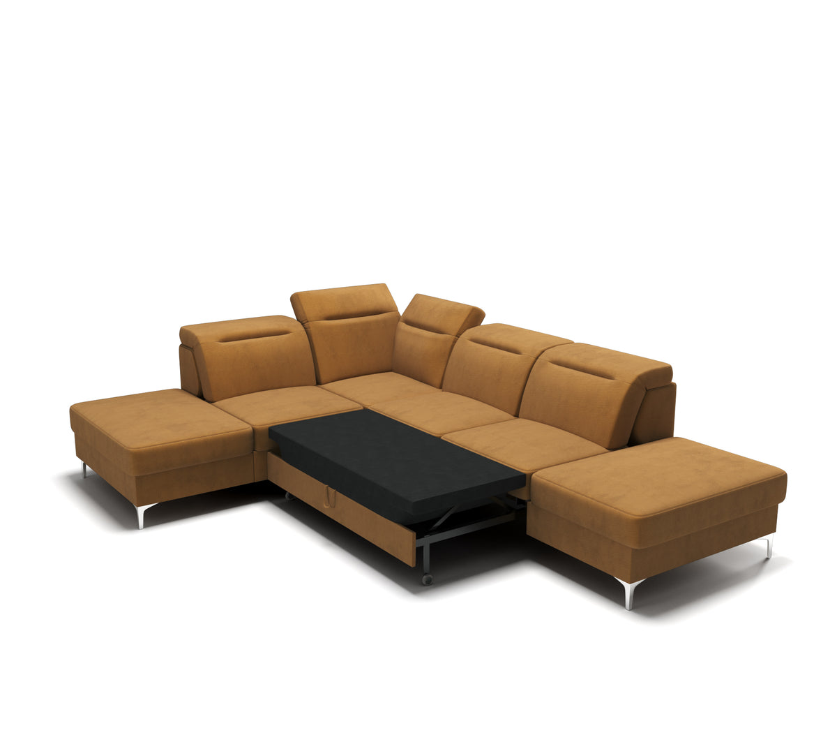 Oslo Ecksofa 295×220 - Elegantes, komfortables Sofa mit Schlaffunktion - Echtleder U-19, Braun