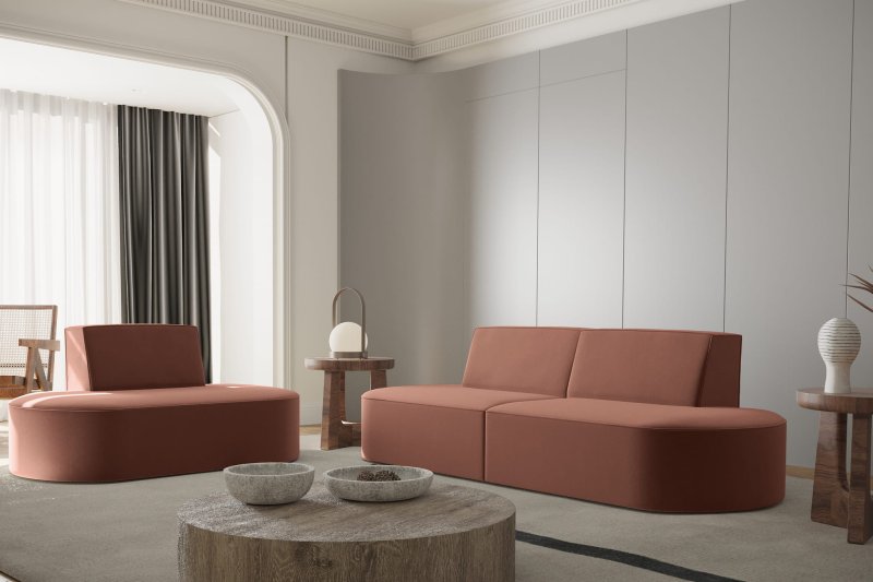 1+2 Sofa Set Dalia Rot Farbe Stoff Dekor