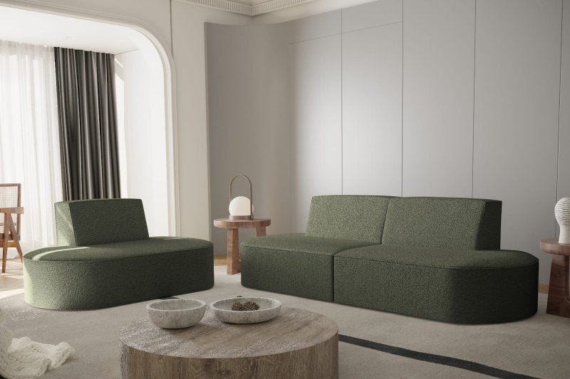 2+1Dalia Sofa Set dunkelgrün Boucle Stoff Dekor