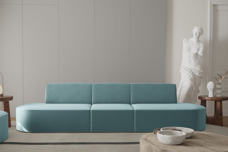 Dalia 3-Sitzer Sofa Blau Velvet Stoff Dekor