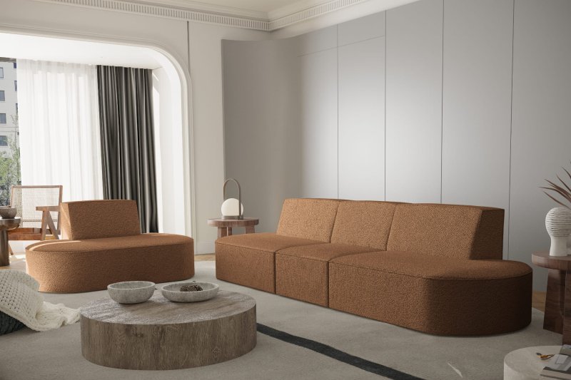 3+1 Dalia Set Sofa Kupfer Orange Boucle Stoff Dekor