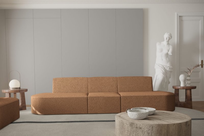 Dalia 3-Sitzer Sofa Kupfer Orange Boucle Stoff Dekor