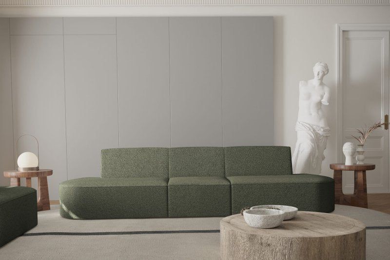 Dalia 3-Sitzer Sofa dunkelgrün Boucle Stoff Dekor