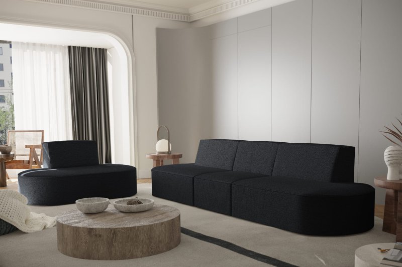3+1 Dalia Set Sofa Schwarz Boucle Stoff Dekor
