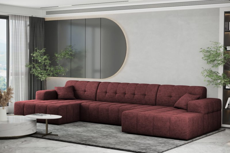 Balia Ecksofa U Chenille Rotwein Stoff Dekor
