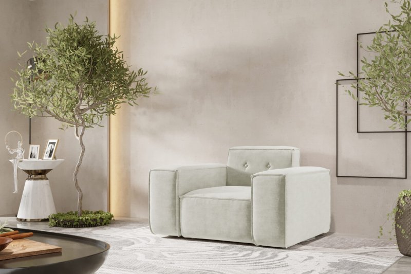 Sessel Luga mit Tasten Chenille Stoff Creme Dekor