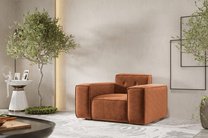 Sessel Luga mit Tasten Rostfarbe Chenille Stoff Dekor