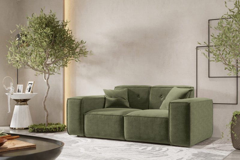 Sofa Luga 2-Stizer mit Tasten Oliv Chenille Stoff Dekor