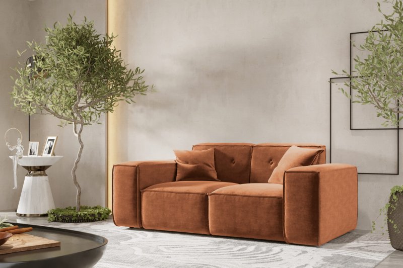 Sofa Luga 2-Sitzer mit Tasten Chenille Rostfarbe Stoff Dekor