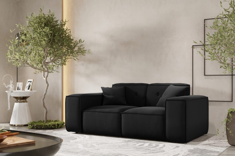 Sofa Luga 2-Sitzer mit Tasten Schwarz Samt Stoff Dekor