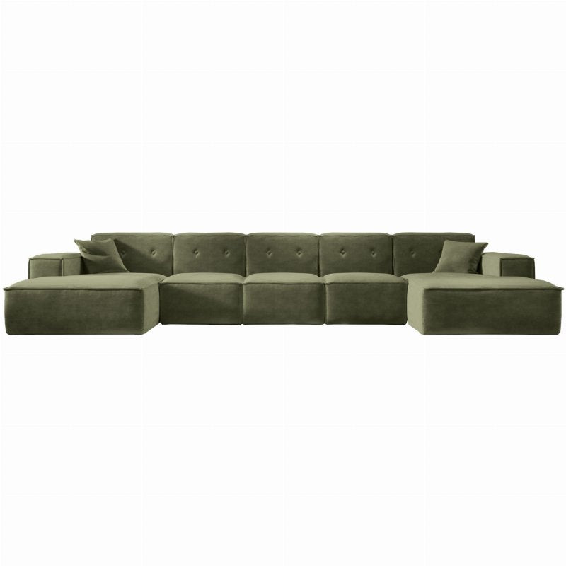 Ecksofa Luga U XL mit Tasten Chenille Oliv Stoff