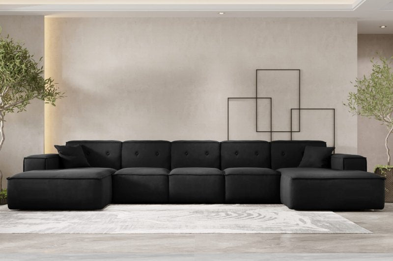 Ecksofa Luga U XL mit Tasten Samt Schwarz Stoff Dekor
