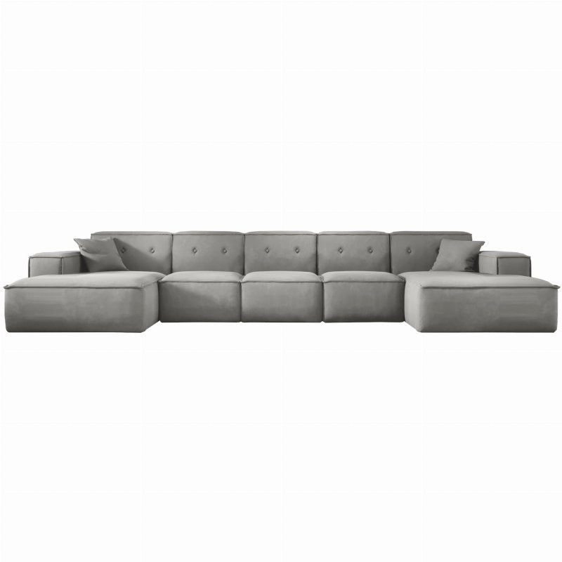 Ecksofa Luga U XL mit Tasten Hellgrau Samt Stoff