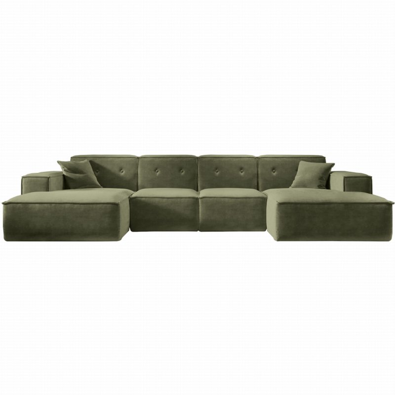 Ecksofa Luga X L mit Tasten Chenille Oliv Stoff