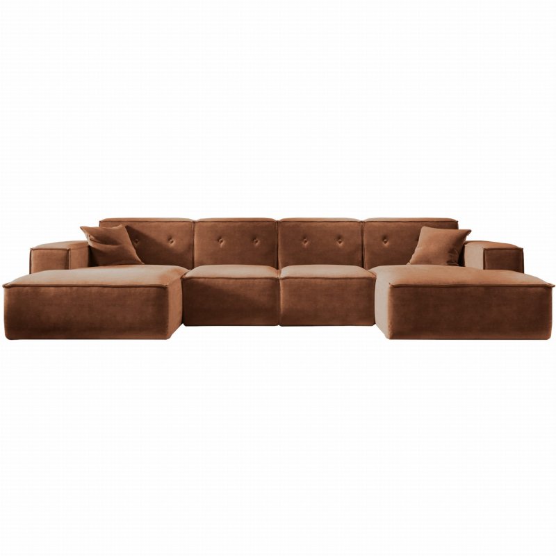 Ecksofa Luga U L mit Tasten Rostfarbe Chenille Stoff