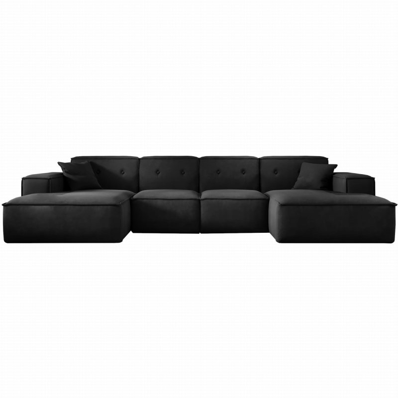 Ecksofa Luga U L mit Tasten Samt Schwarz Stoff