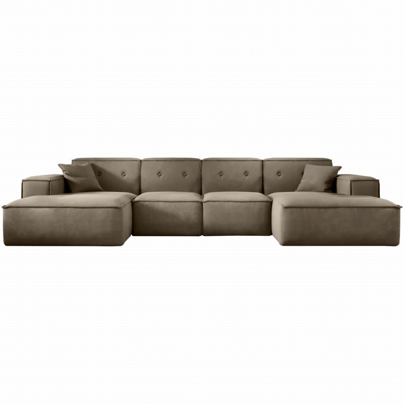 Ecksofa Luga U L mit Tasten Beige Samt Stoff