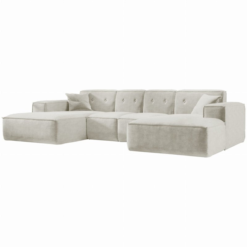 Ecksofa Luga U M mit Tasten Creme Chenille Stoff