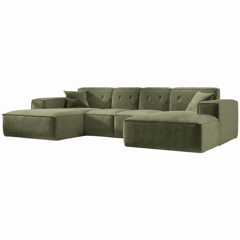 Ecksofa Luga L M mit Tasten Chenille Oliv Stoff