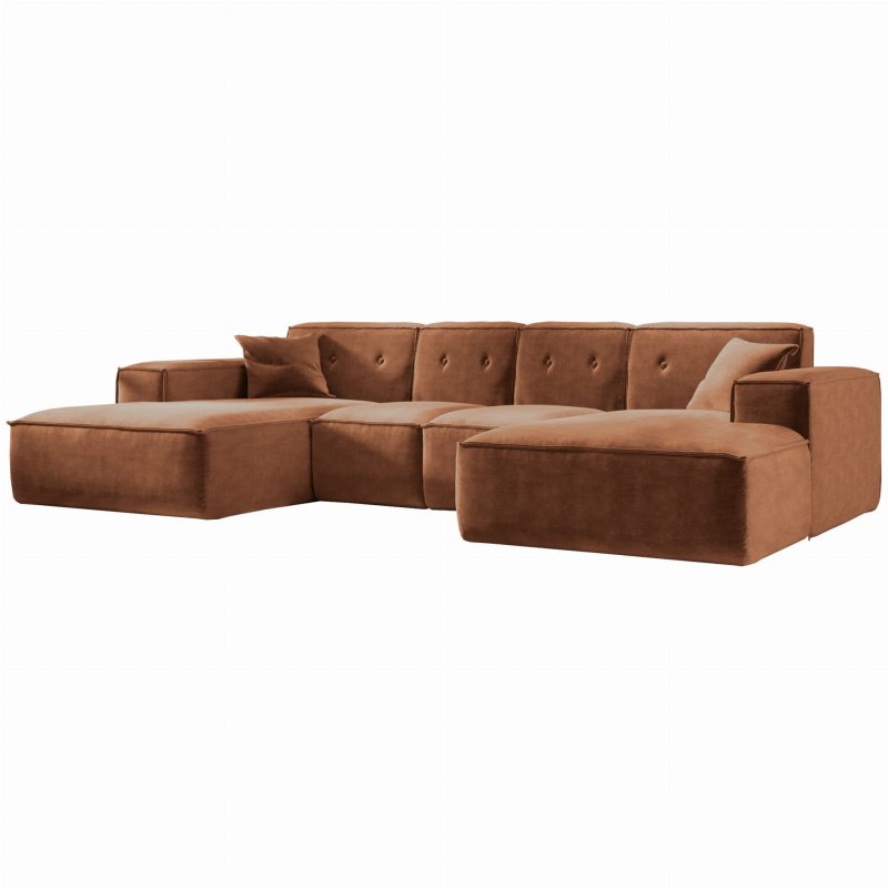 Ecksofa Luga U M mit Tasten Chenille Rostfarbe Stoff
